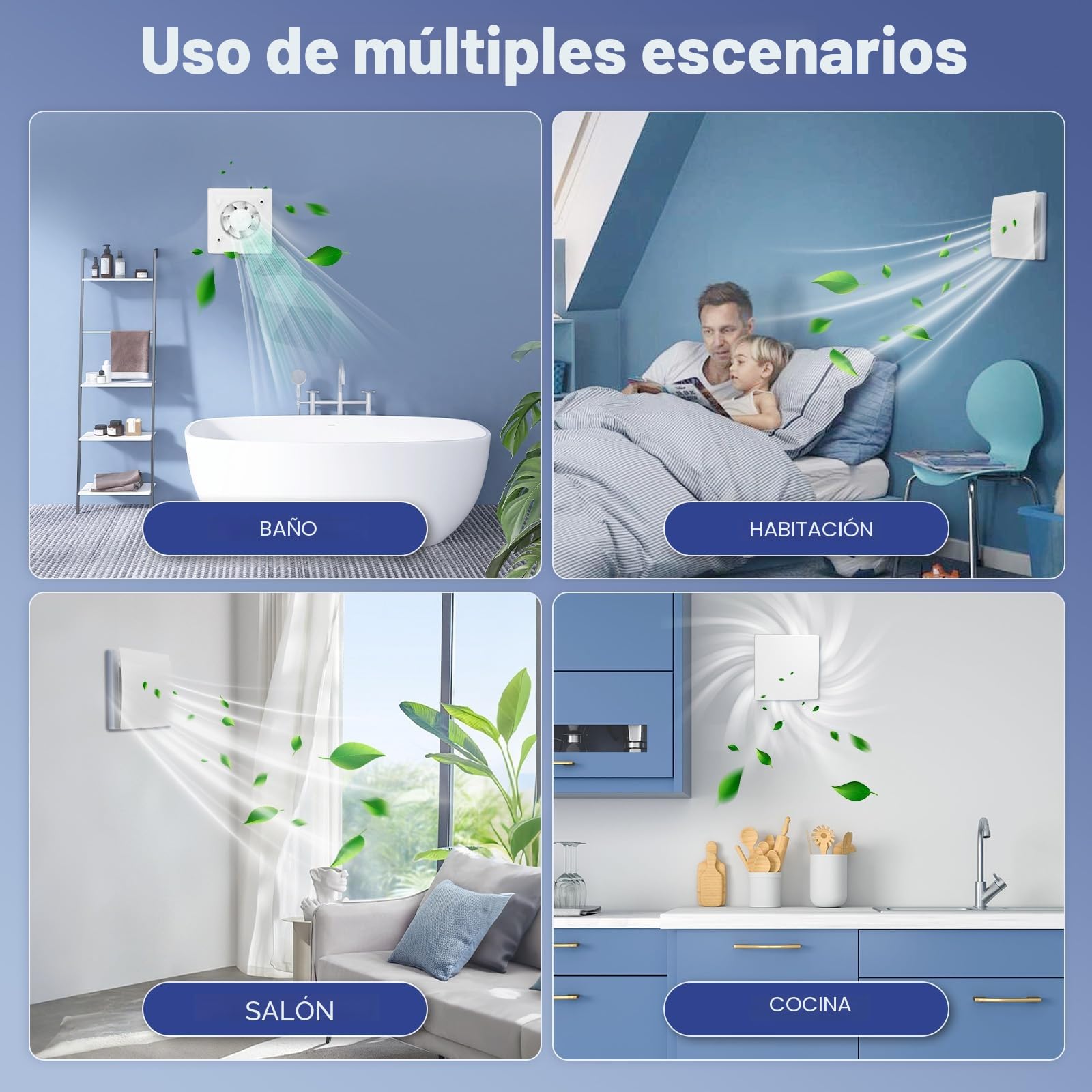 Extractor de aire Higroreglable, Extractor de aire de baño higrorregulable silencioso, 100 mm, 2 direcciones y 3 velocidades, Vmc cuarto de baño para ventilación en el inodoro