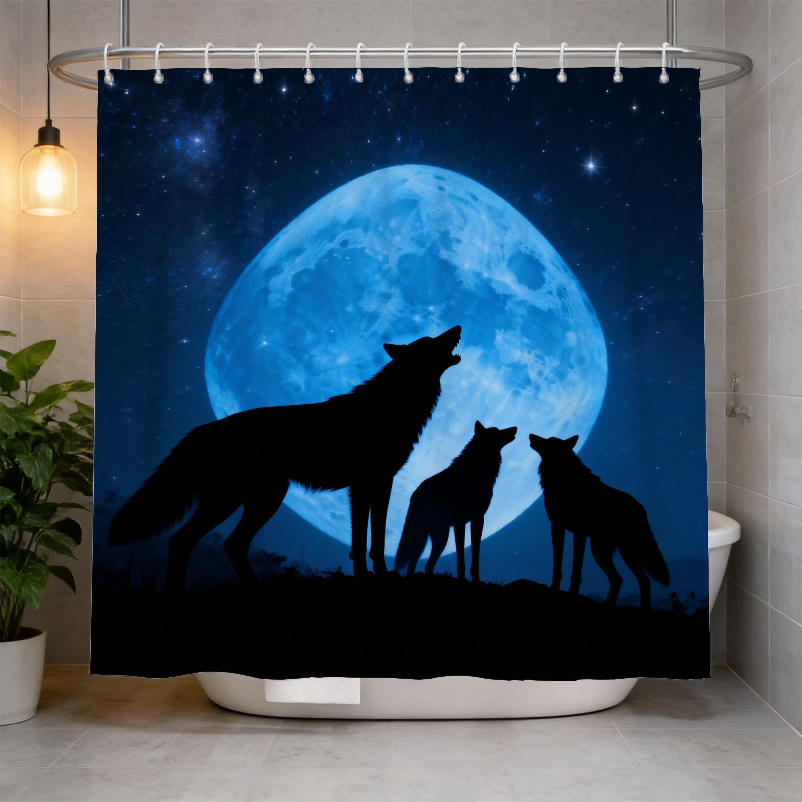 Hongduo 3D Wolf Pack Shower Curtain for Stalls Bathtubs Mystical Bathroom Decor Shower Curtain Set Polyester Fabric Waterproof 180x200cm/71X79 Inch with Hooks