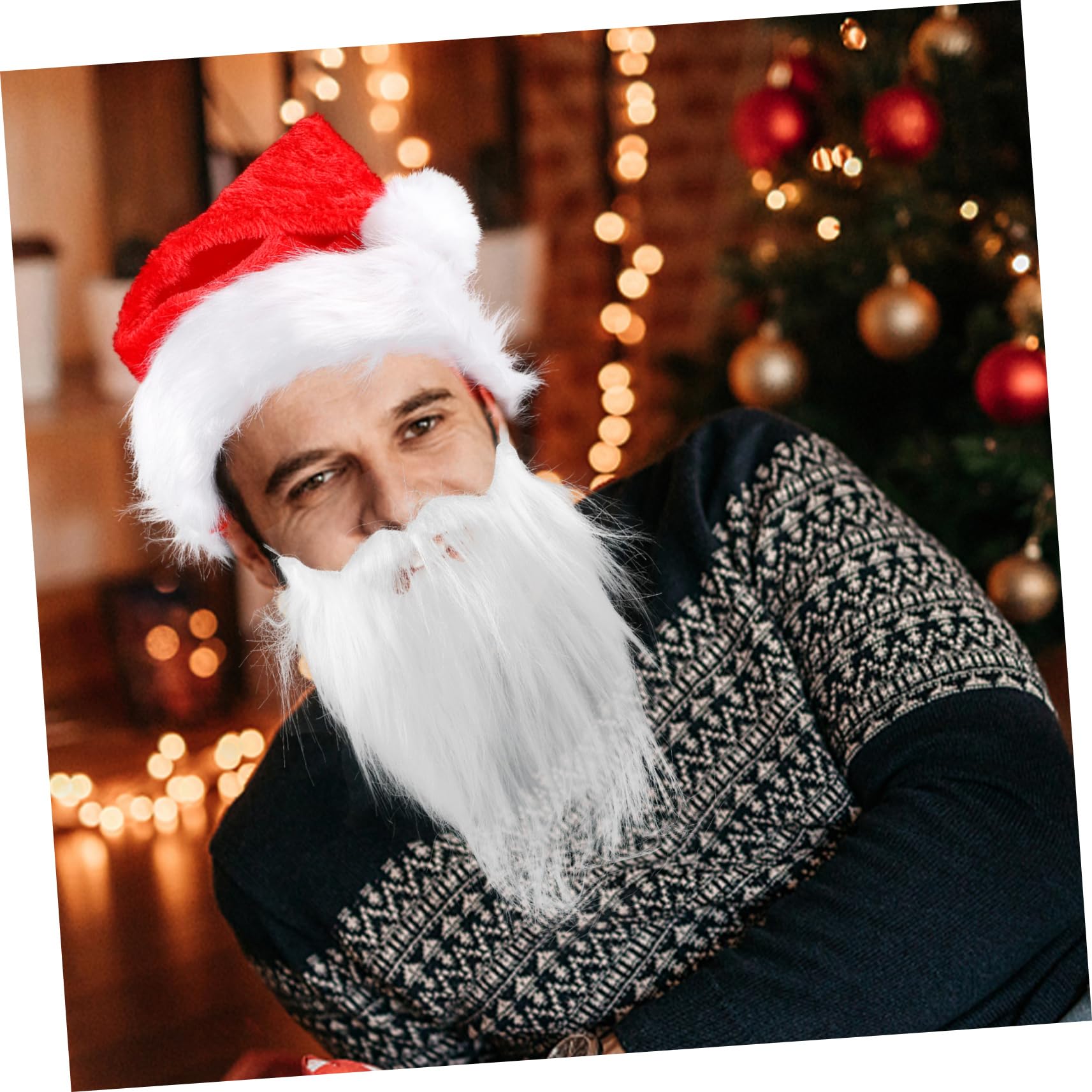 Cabilock Santa Cosplay Props Kits Santa Claus Hat Beard Santa Dress up Accessories for Christmas