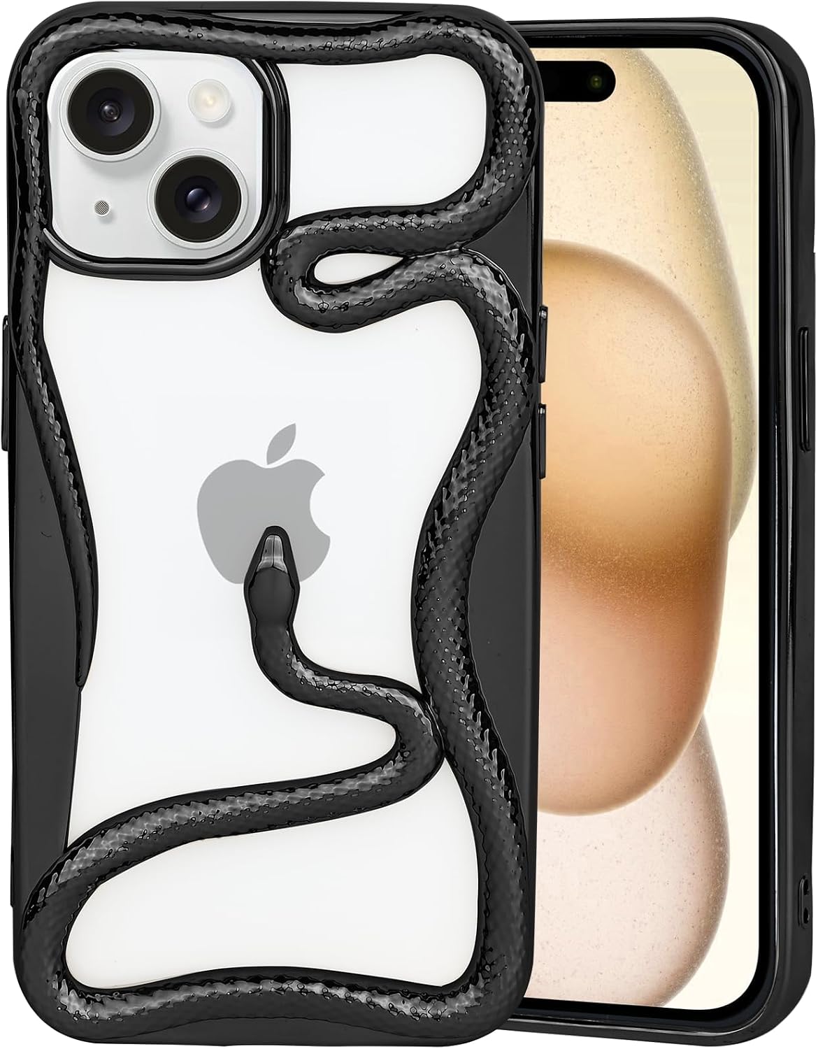 Cool 3D Snake Cases for iPhone 14/13, Creative Hollow Dissipate Heat Design Soft Electroplated Shockproof Cover for iPhone 14/13 Black