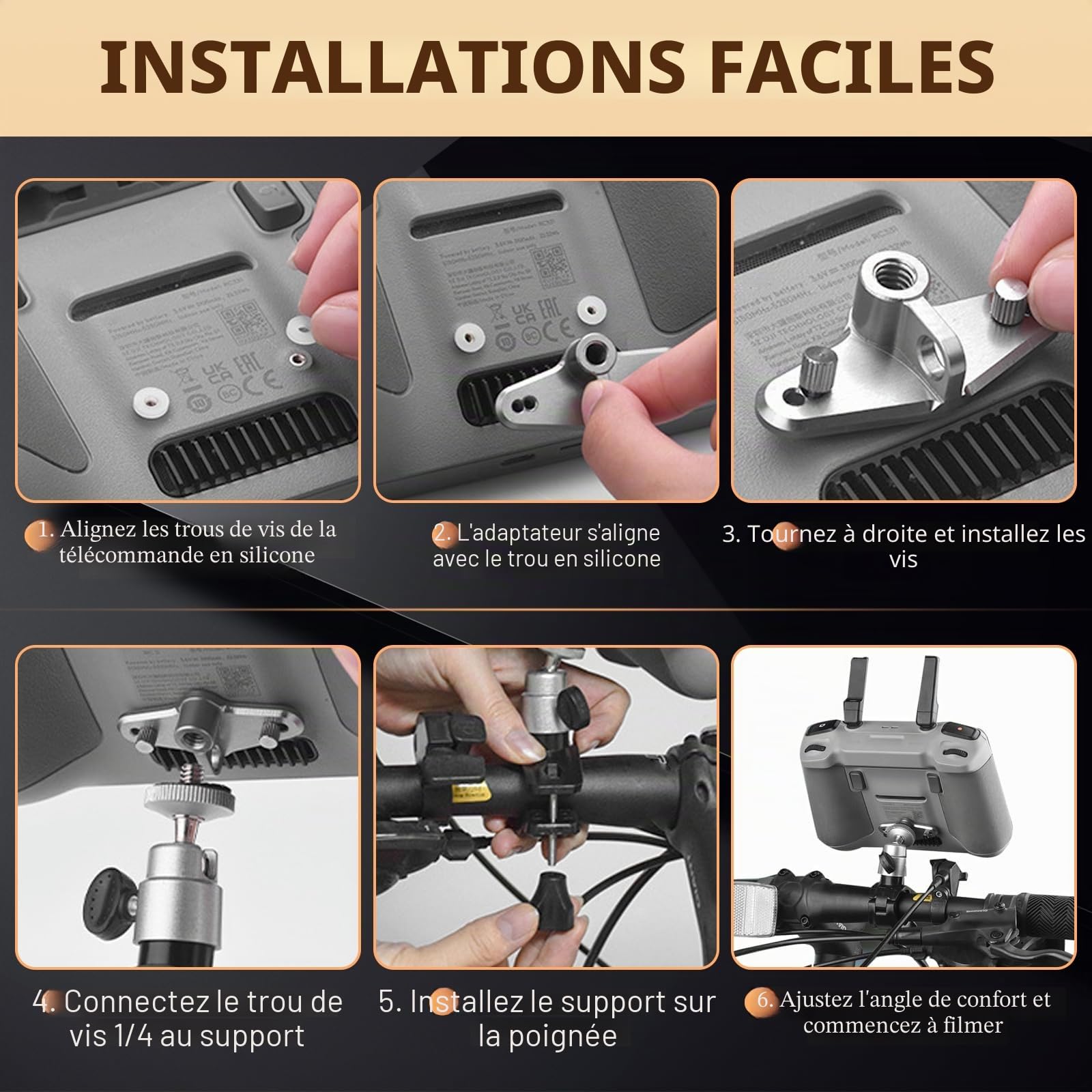 pour Rc Rc2 Support de Montage de Vélo pour Mini 3/Mini 3 Pro Support de Vélo pour Contrôleur pour DJI Air 3/Mini 4 Pro Télécommande