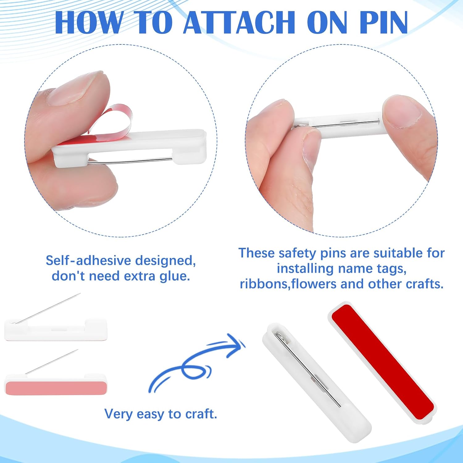200 Pcs White Safety Bar Pins with Adhesive 1.46 Inch Name Tag Pins with Plastic Box Rectangle Adhesive Name Badge Backs for ID Badge Crafting Parts Clothes