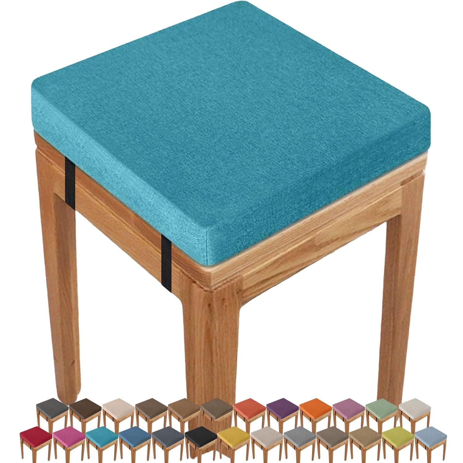 uyeoco 45D Foam Square Seat Cushion Indoor/Outdoor 3/5/8cm thick,30/33/35/40/45/50cm Anti-slip Buckle Stool Cushion, Dining Chair Pad with Removable Cover for Kitchen Bar Chairs(Light blue,40X40x3CM)