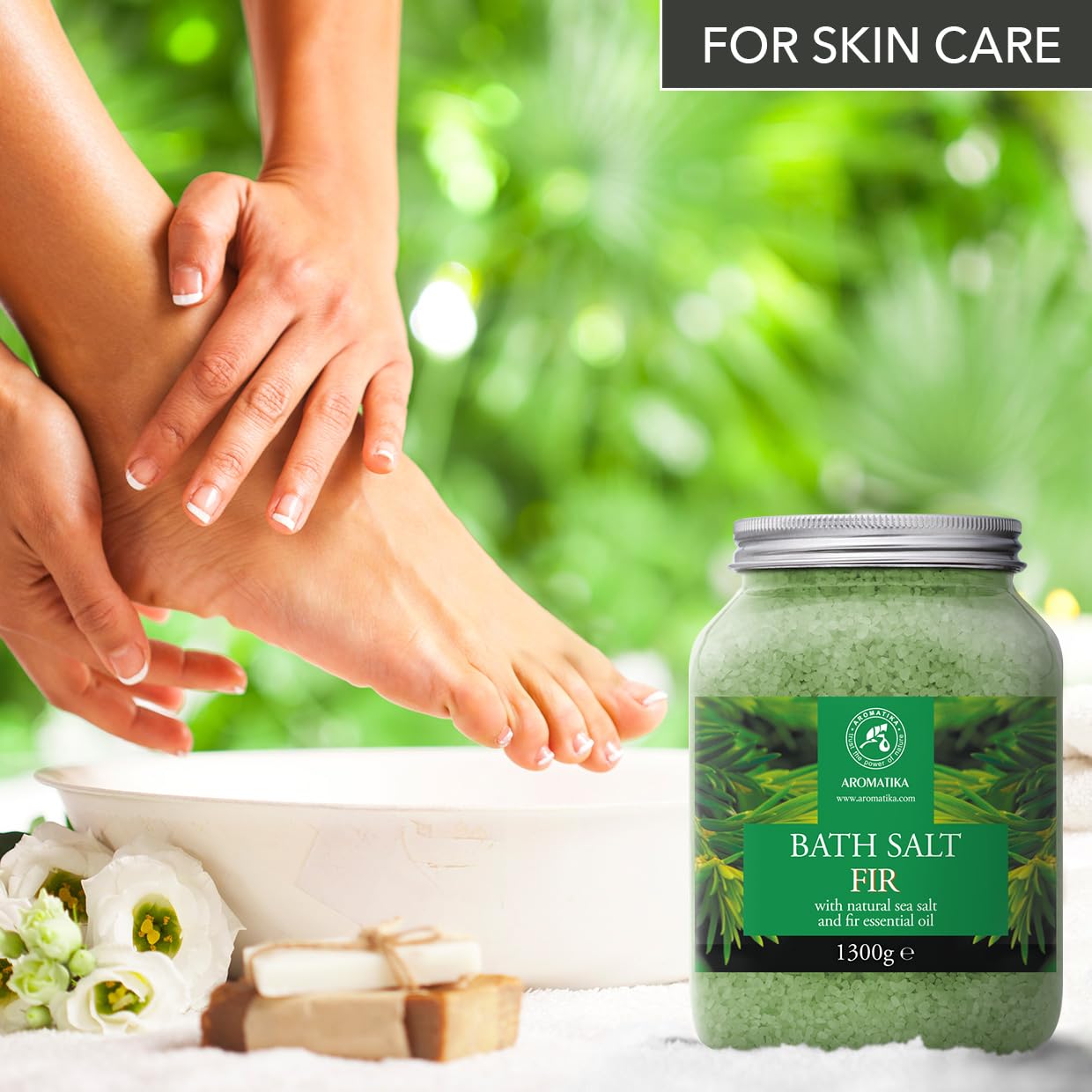 Sale da Bagno Abete 1300g - Sale Marino con Olio Essenziale di Abete Naturale - Cura del Corpo - Rilassamento - Bellezza - Aromaterapia