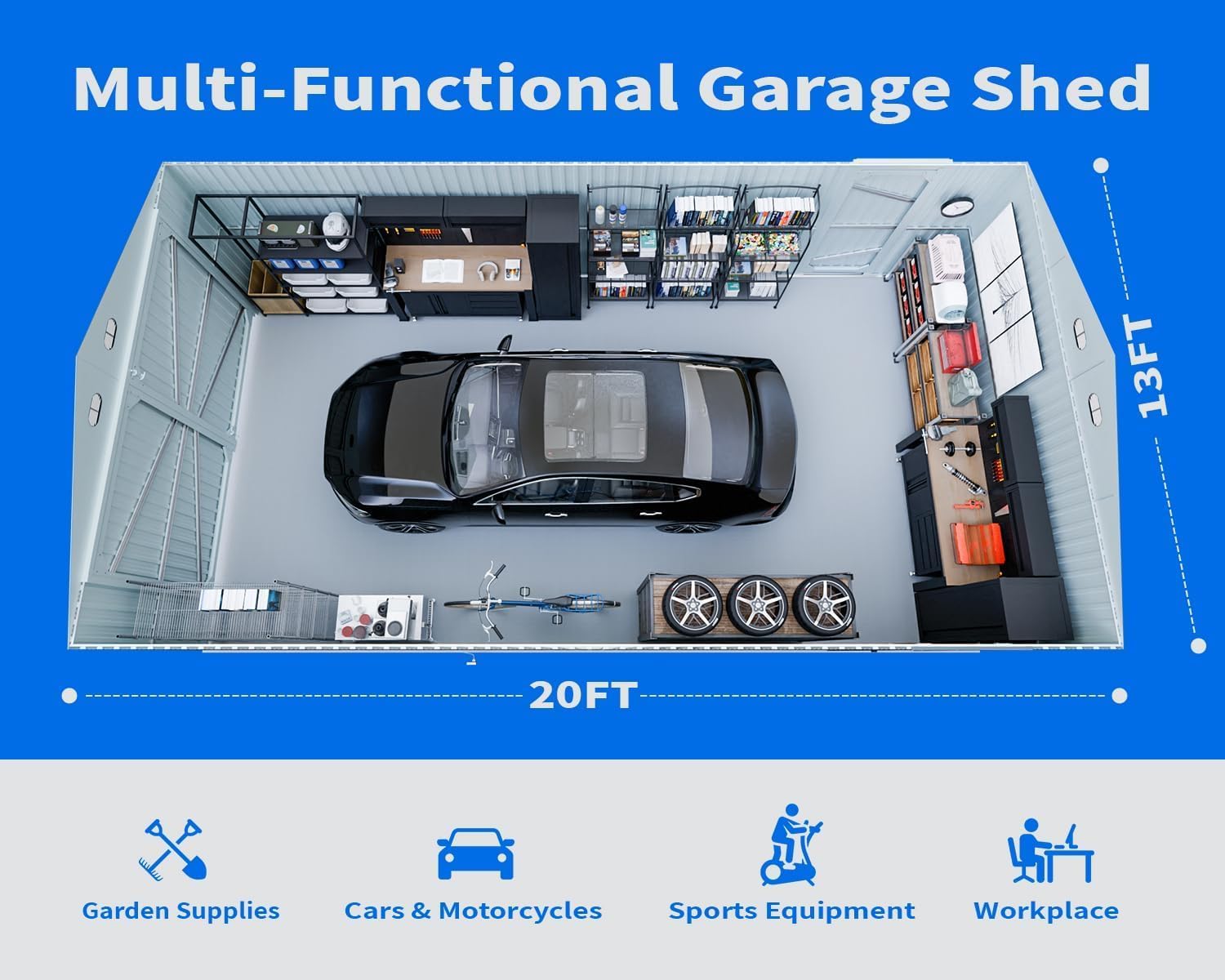 20x13 Metal Shed, Metal Garage Building with 2 Lockable Doors, Prefab Garage Shed with 4 Air Vents, Large Sheds & Outdoor Storage Clearance, Car Sheds for Truck, Tool, Lawnmower, Dark Gray