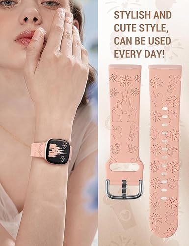 Miniatura 5 de Girovo Paquete de 3 bandas grabadas de dibujos animados compatibles con Fitbit Versa 4Fitbit Versa 3 bandasSenseSense 2 bandas para mujer, bonita