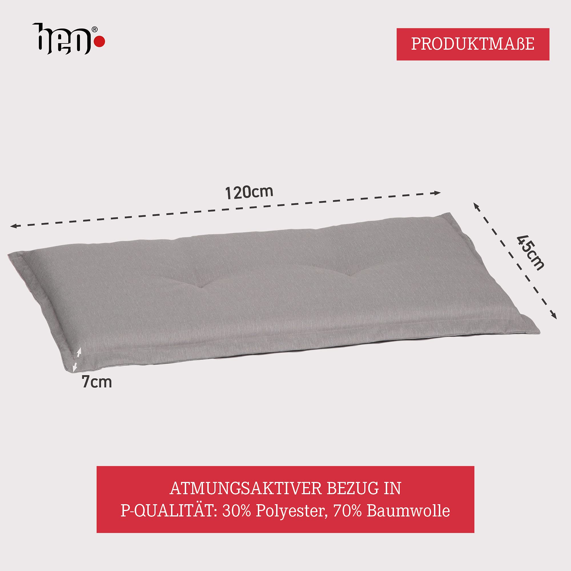 Beo Bankauflage Waschbar Ascot | Premium-Qualität Made in EU | Atmungsaktive Gartenbank Auflage nach Öko-Tex Standard | UV-beständige Sitzauflage Bank | Auflage Bank in Hell-Grau