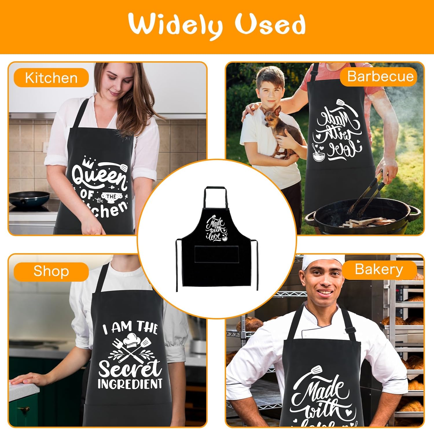 Set of 3 Women Kitchen Aprons with Funny Quotes Pocket Apron with Adjustable Waist Tie Cute Aprons for Cooking - Image 4