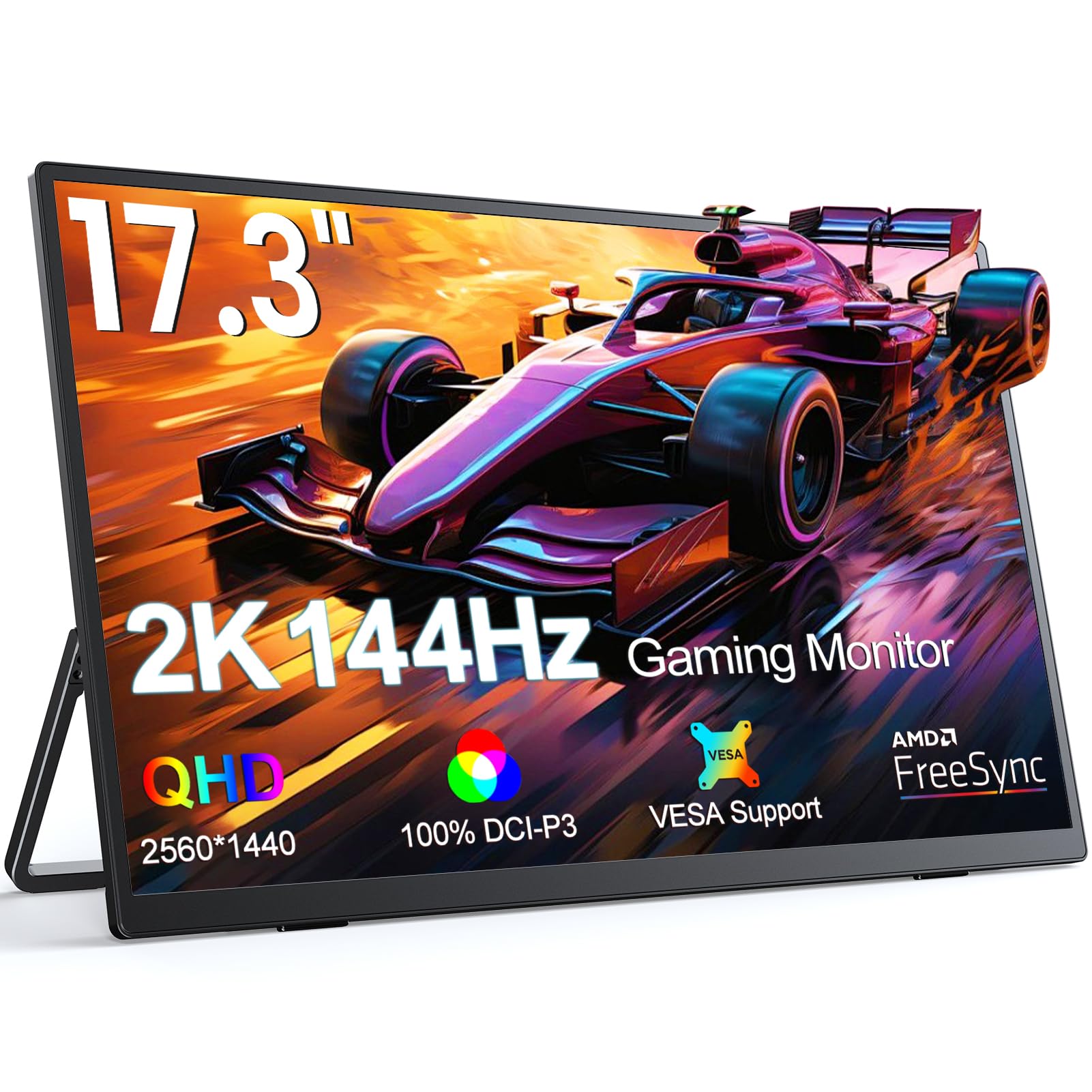 UPERFECT 2K 144Hz Portable Monitor 17.3 Inch 2560x1440P Portable Gaming Monitor Travel Monitor for Laptop HDR IPS Screen with VESA, Cover Stand, Dual Speakers for PC Phone Game Console