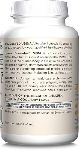 Miniatura 9 de Jarrow Formulas MSM 1000 mg - 200 cápsulas vegetales - metilsulfonilmetano - fuente importante de azufre orgánico - fortalece las articulaciones -