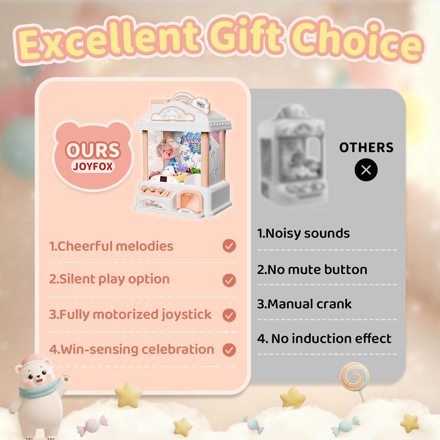 Claw Machine for Kids, Snow Bear Theme Mini Vending Machine for Girls Age 6-8, Candy Grabber Dispenser Toy Machine for Boys, Girl's Birthday Gifts for Age 3+, Fun Toys Perfect for Family, Party - Image 7