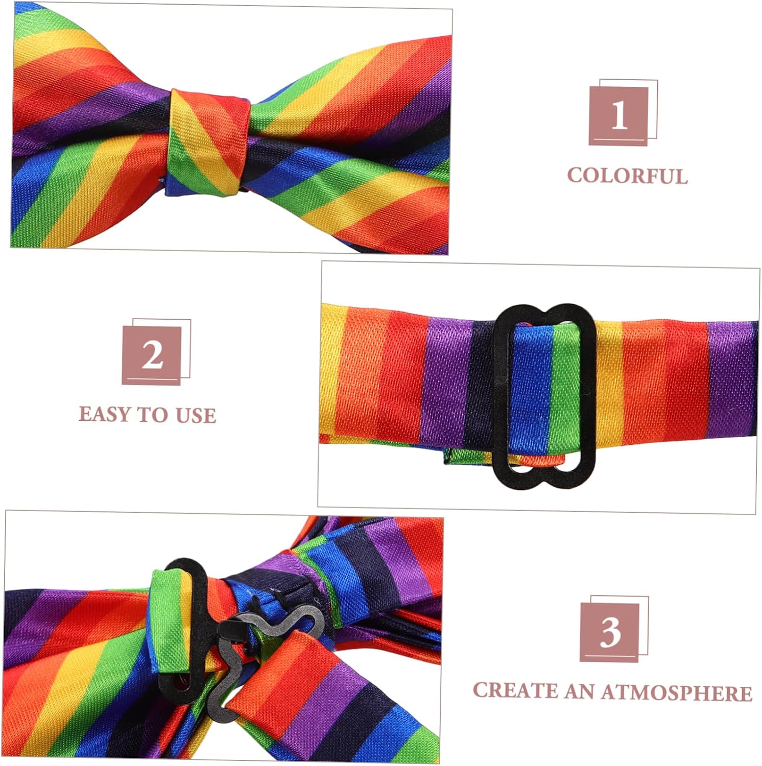 Ipetboom Rainbow Striped Bow Tie for Men and Women Unisex Bowtie for Stage Shows Parties and Cosplay Material Eye-catching Decoration for Events