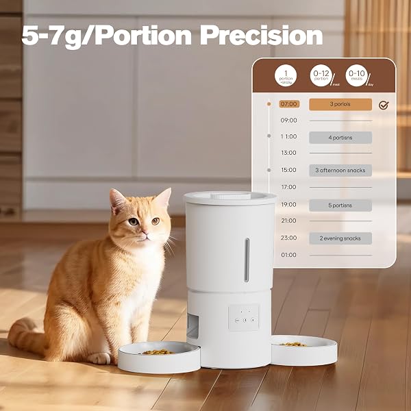 Automatic Cat Food Dispenser 2 Bowls: 5L Automatic Dog Food Dispenser with WiFi Timer 2.4G for Treats – Double Bowl Design for Families with Multiple Cats & Dogs – White - 3