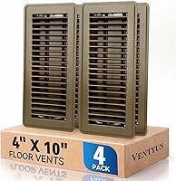 VENTYUN 4x10 Floor Register Vent Covers 4-Pack - Walkable Powder-Coated Metal, Adjustable Airflow, Safe Curved Edges, Brown for Floor/Wall