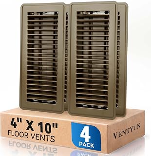 VENTYUN 4x10 Floor Register Vent Covers 4-Pack - Walkable Powder-Coated Metal, Adjustable Airflow, Safe Curved Edges, Brown for Floor/Wall