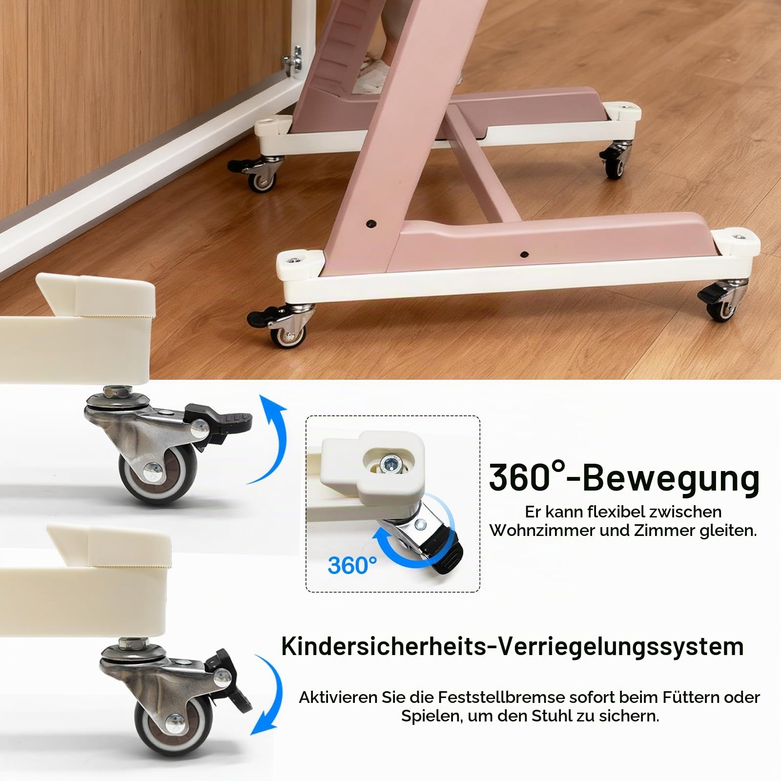 Räder kompatibel mit Hochstuhl, Rollen Räder passend für Stokke Tripp Trapp Hochstuhl mit Sicherheitsverriegelungen Leichtgängige und Leise Hartbodenrollen für Jeden Boden