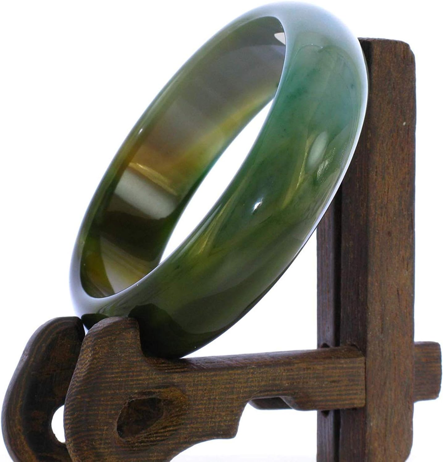 2.3" China Certified Nature Green Chalcedony Jade Women's Bangle Bracelets 6411