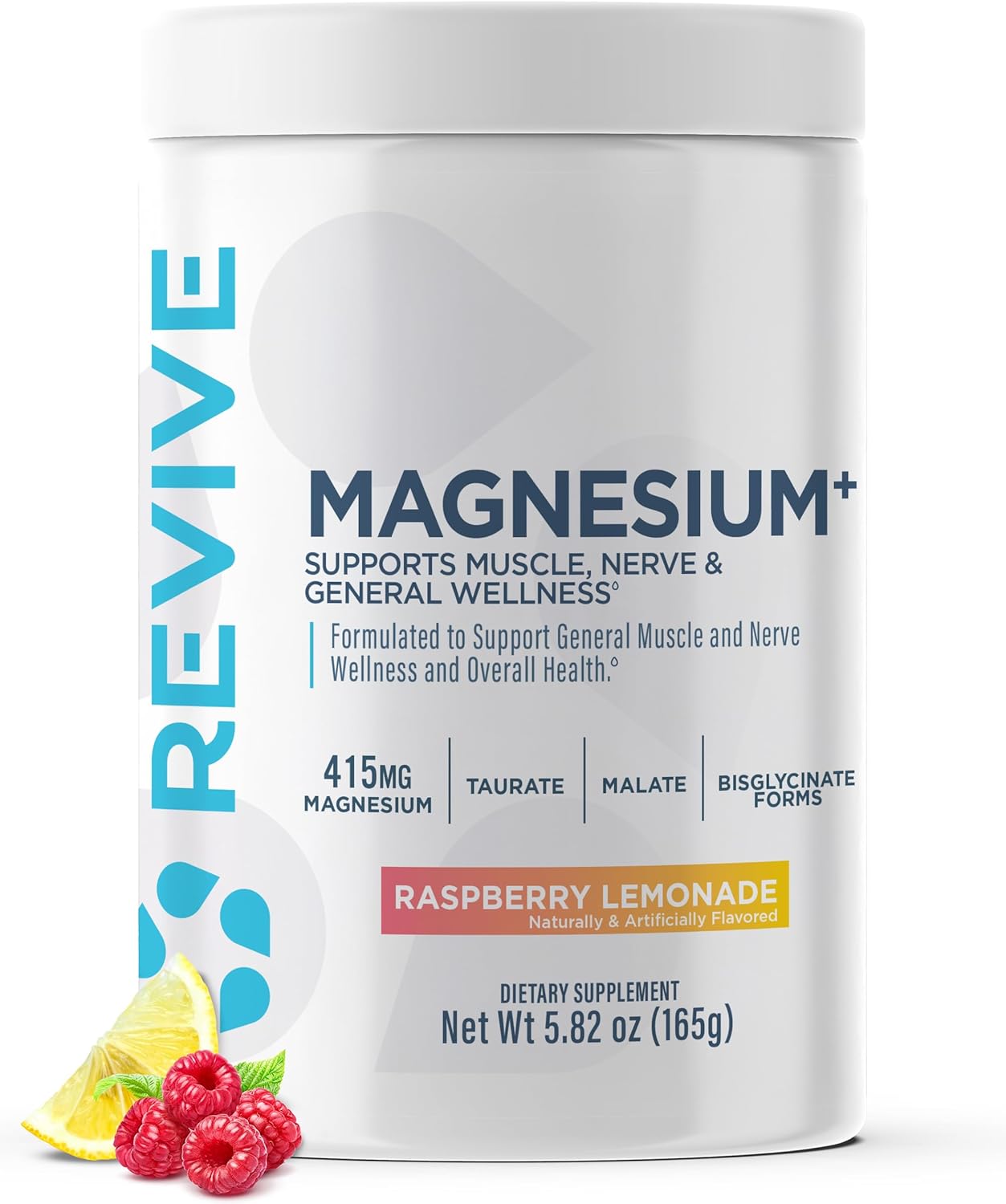 Revive MD Magnesium Powder Supplement - Magnesium Carbonate & Taurate Powder Drink Supports Healthy Bones, Muscles, & Nerves - Vegan-Friendly, Gluten-Free & Soy-Free (Raspberry Lemonade, 30 Servings)