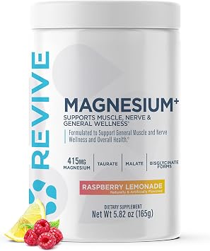 Revive MD Magnesium Powder Supplement - Magnesium Carbonate & Taurate Powder Drink Supports Healthy Bones, Muscles, Nerves - Vegan-Friendly, Gluten-Free & Soy-Free Raspberry Lemonade, 30 Servings