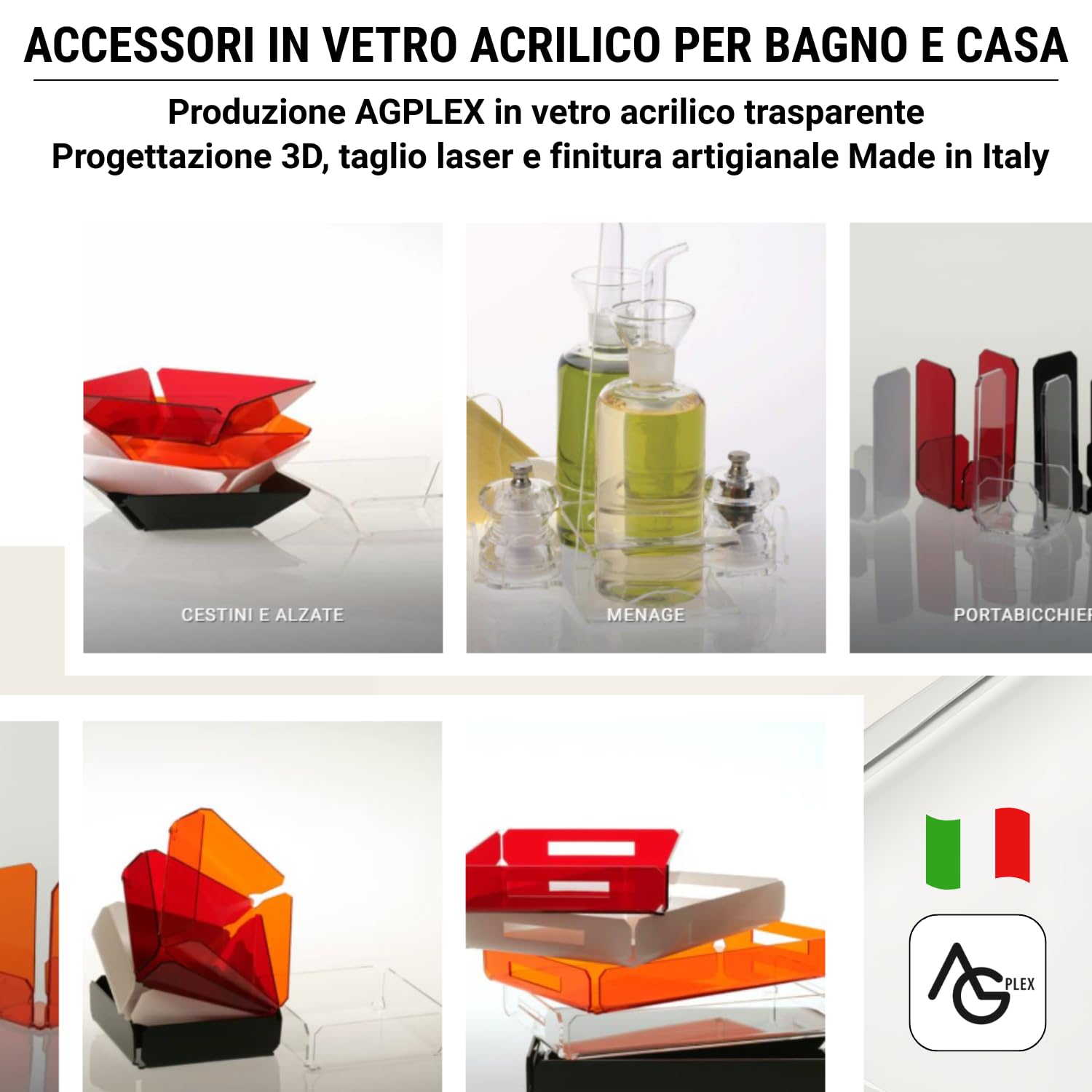 AGPLEX Porta Shampoo Doccia da Appendere in vetro acrilico plexig. cm 24x20xh45, mensola doccia con porta asciugamani, organizer Bagno (Senza Mensolina, Spessore fino a 15mm) - Made in Italy