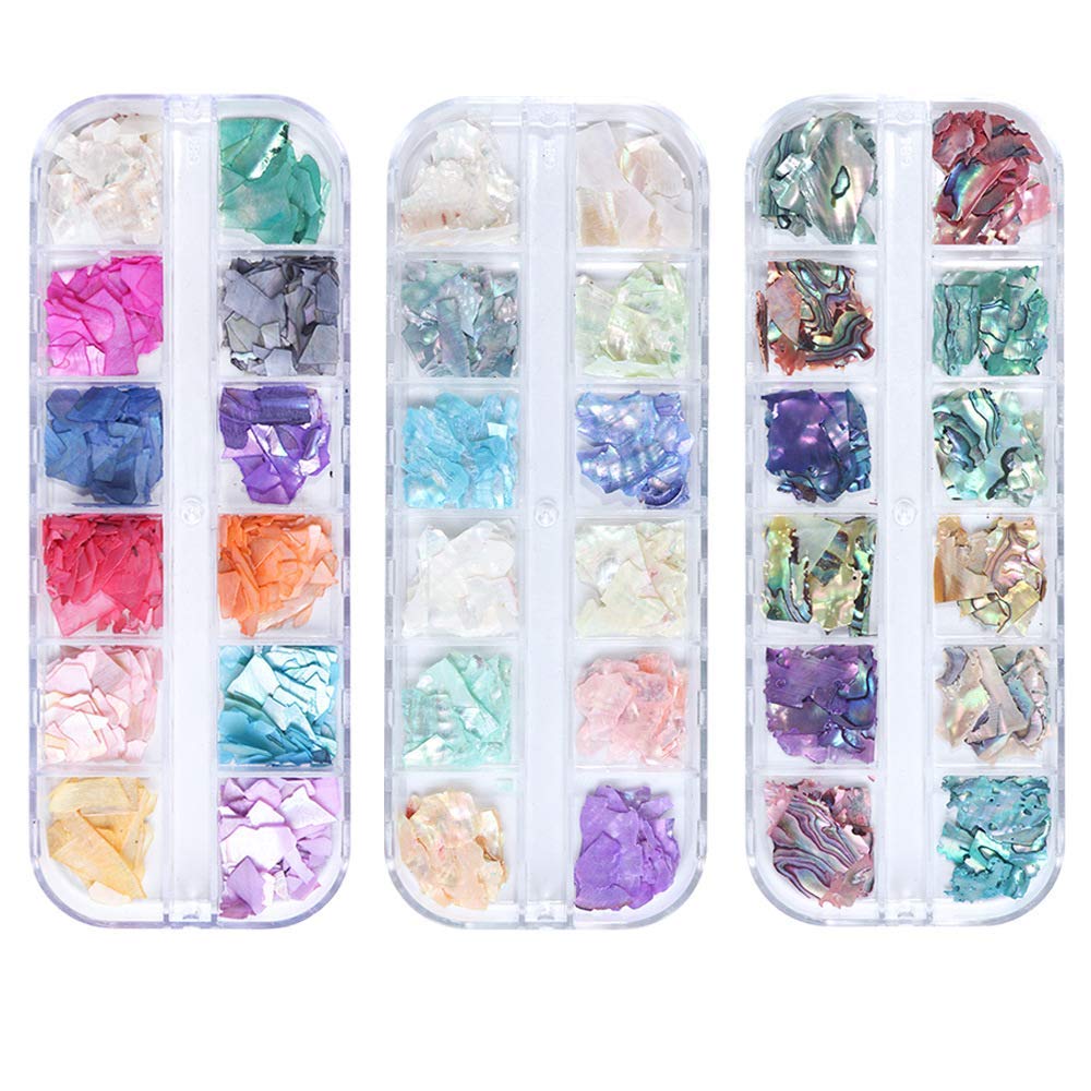 3Boxes 36Colors Nail Irregular Art Decorations Seashell Abalone Slices 3D Flake Nails Pearl for Nail Art Decoration DIY Making