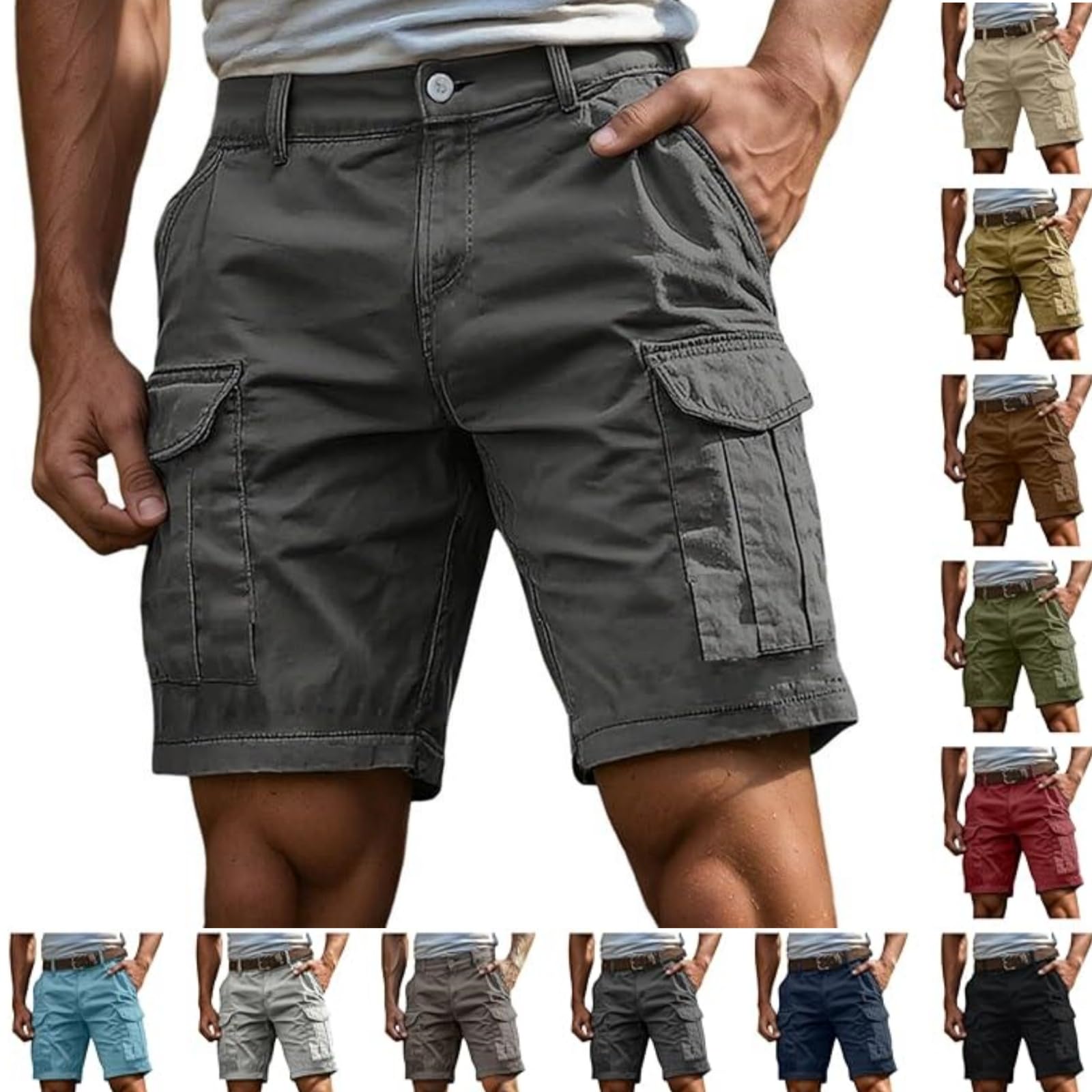 Pantaloncini Uomo - Bermuda Uomo Cargo Pantaloncini con Tasche Laterali Shorts Pantaloni Corti Slim Fit Multi Tasche in Cotone Tasconati o Pantaloni Corti Sportivi Estivi