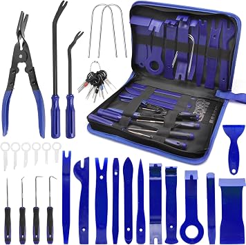 Yoolly 38Pcs Car Trim Removal Tool Kit,Car Panel Door Audio Radio Stereo Removal Tools, Stereo Radio Removal Keys, Automotive Repair Plastic Pry Prying Tools Hook Pick Set
