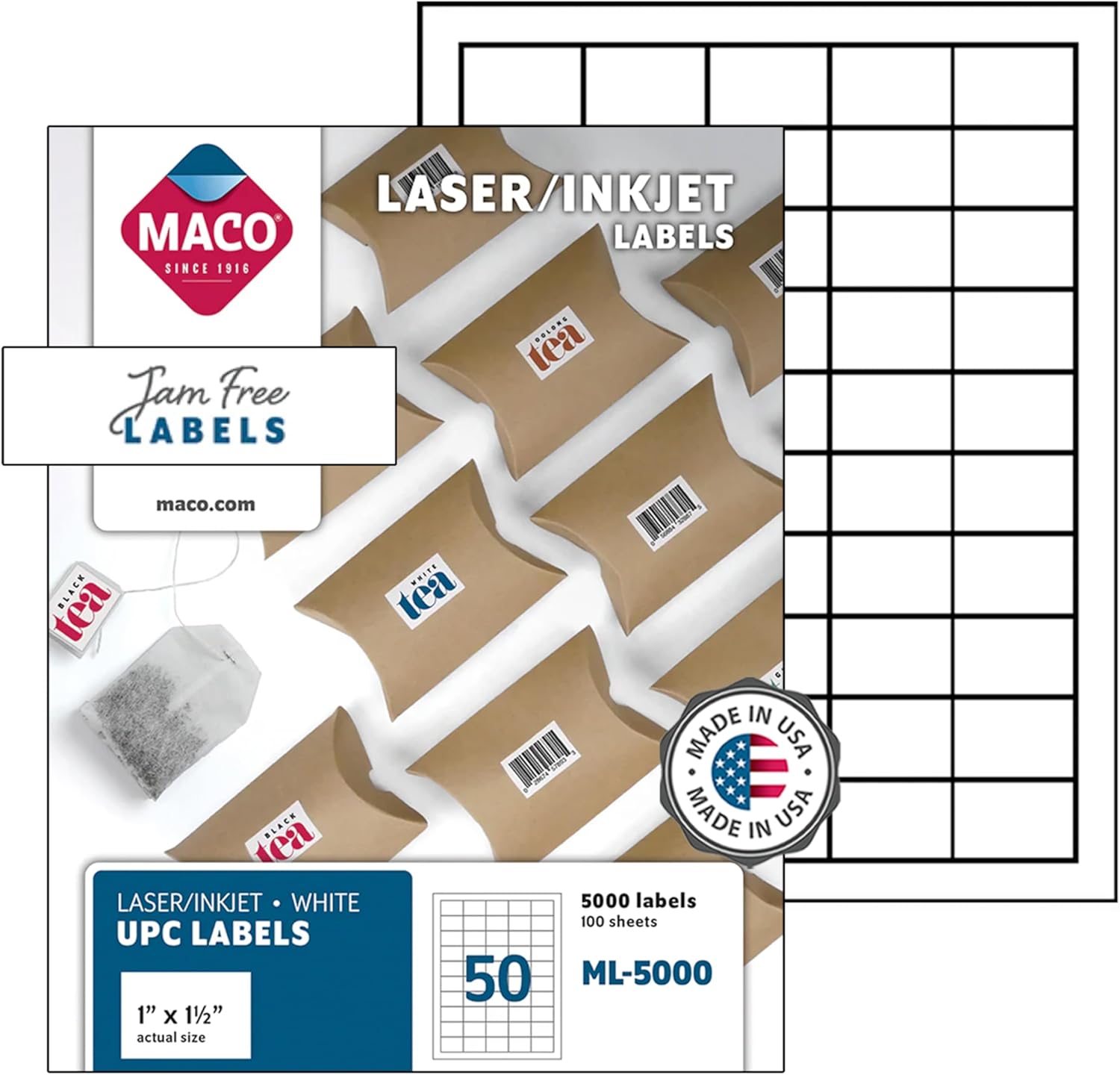 Printable Labels for Mailing - Laser/Ink Jet Compatible Shipping Address Labels, 50 per Sheet, 1 x 1-1/2", Box of 100 Pages/5000 Labels, White