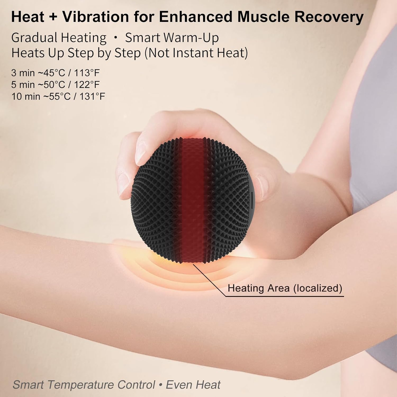 Vibrating Massage Ball with Heat, 7 Modes, Memory Function, Myofascial Release, Deep Tissue Muscle Recovery Ball for Trigger Point Massage - Mobility Ball Back & Hip Release Tool (Black)