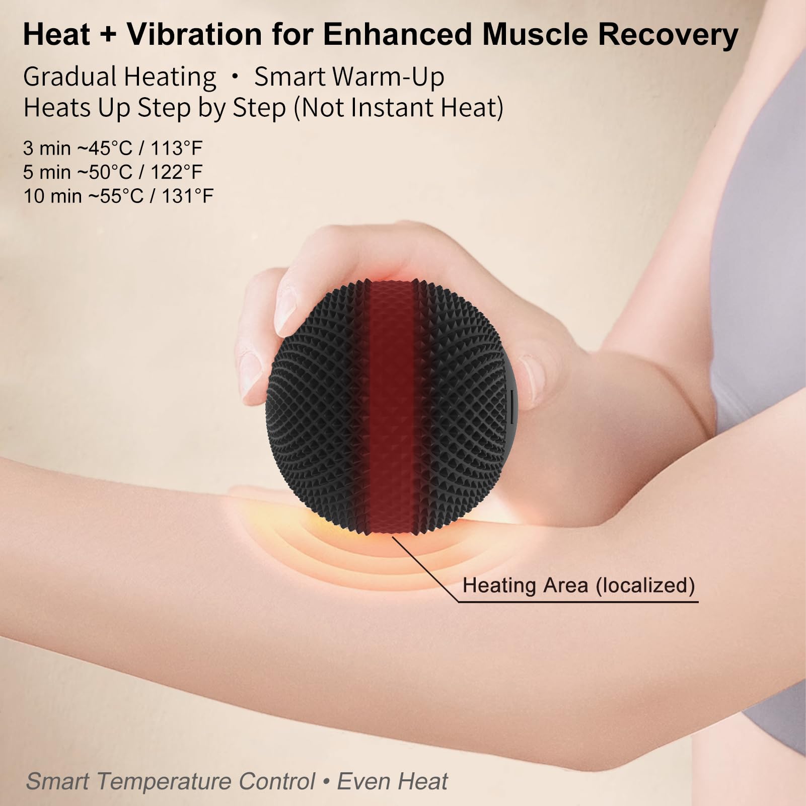 Vibrierender Massageball mit Wärme, 7 Modi, Gedächtnis, Myofasziale Freisetzung, Tiefengewebe-Muskelerholungsball für Triggerpunkt-Massage - Fuß, Nacken, Bein, Rücken & Hüfte Flexor Release