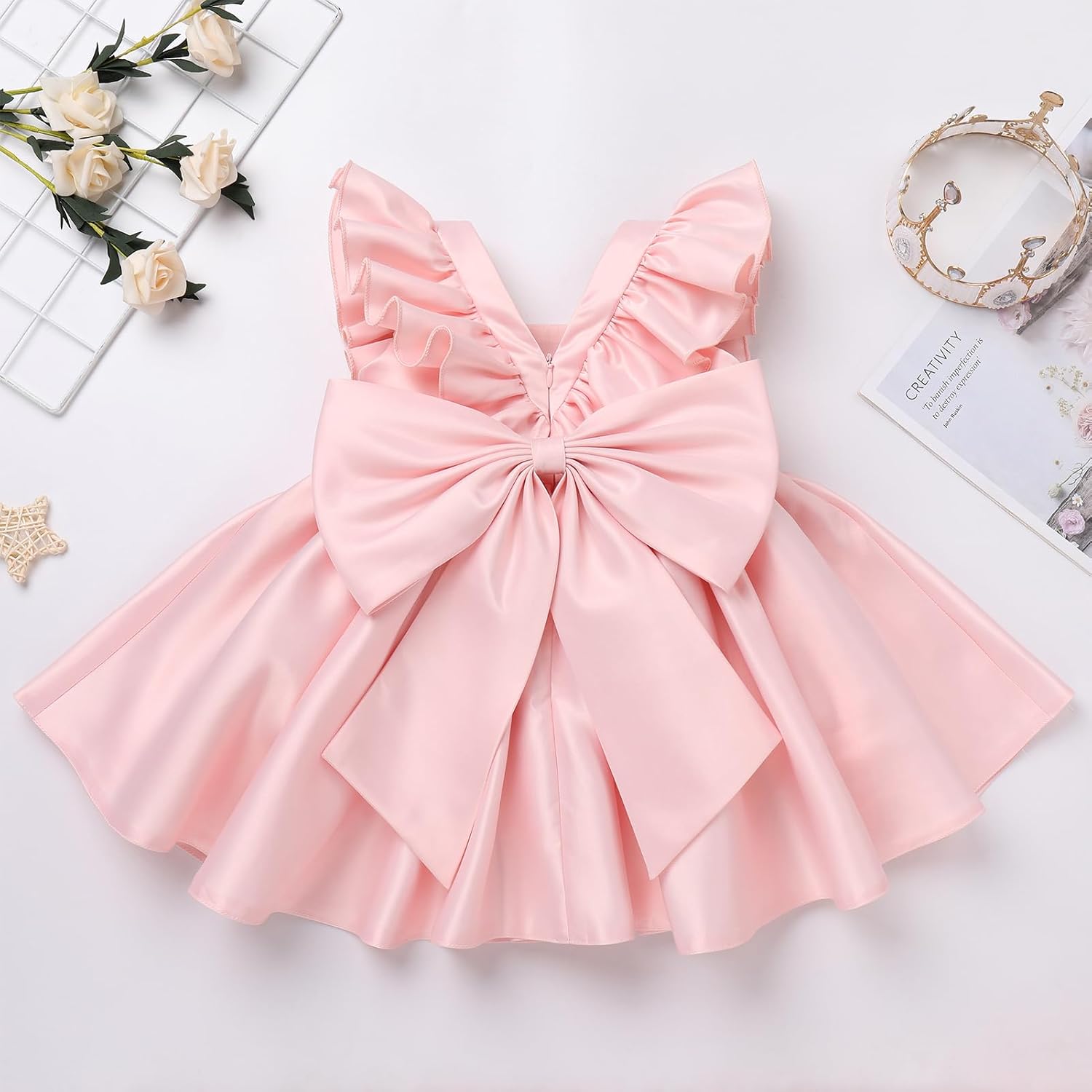 IDOPIP Flower Girl Butterfly Bow Tutu Dress for Kids Baby Princess Wedding Communion Birthday Party Pageant Baptism Dresses