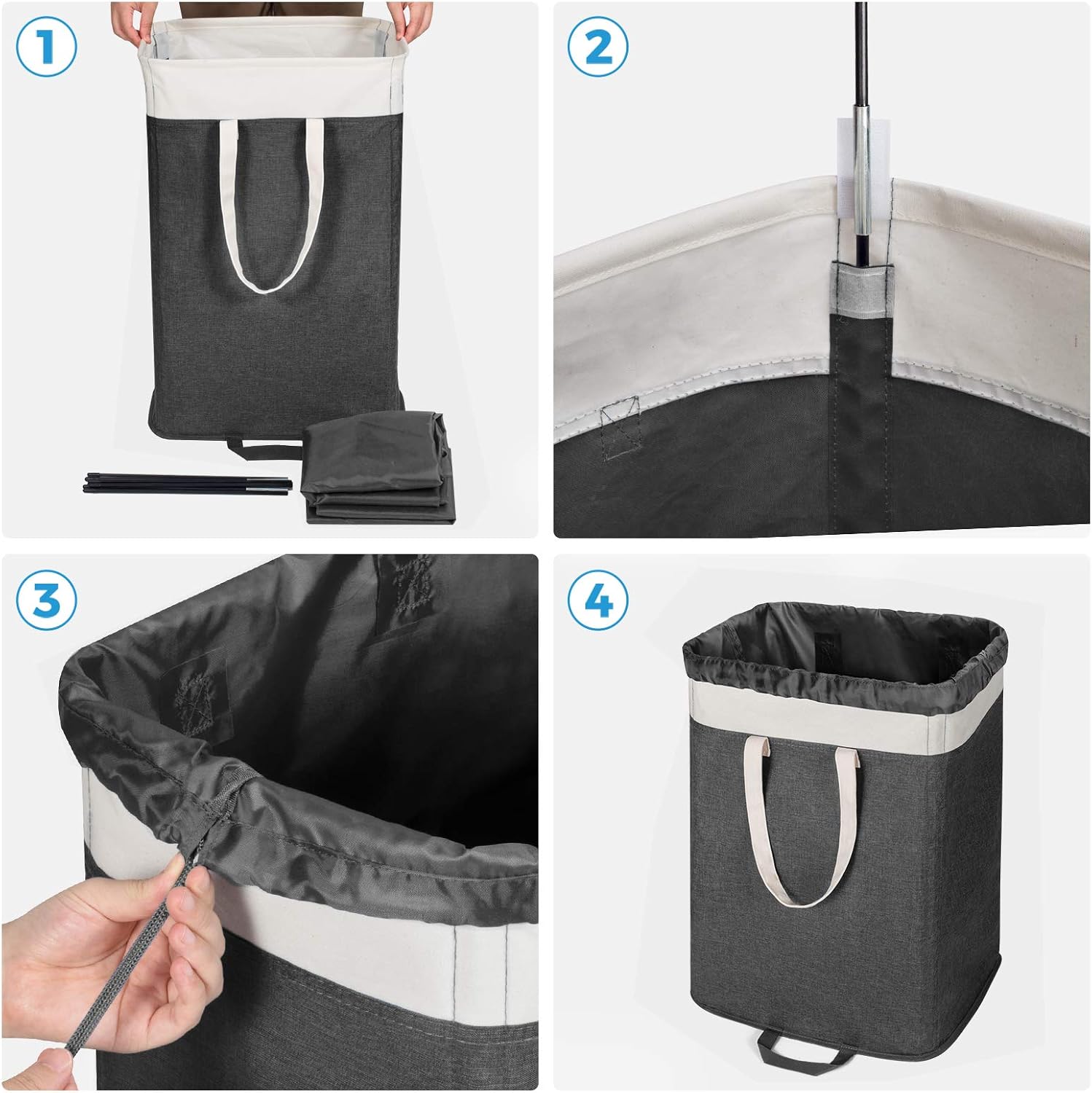Lifewit Laundry Basket Large Collapsible Clothes Hamper with 2 Removable Laundry Bags, Built in Lining with Detachable Brackets, Toys and Clothing Organization Storage Basket, Black