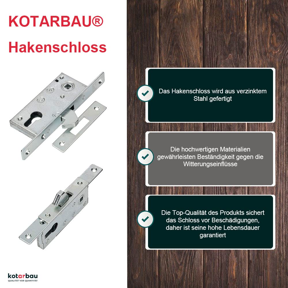 KOTARBAU® Cerradura para embutir para bombín, Cerraduras para Puertas correderas H-60, Cerradura de Gancho, Cerradura de Acero INOX, Cerrojo Pico de Loro en Acero, Herraje de Seguridad para Puertas