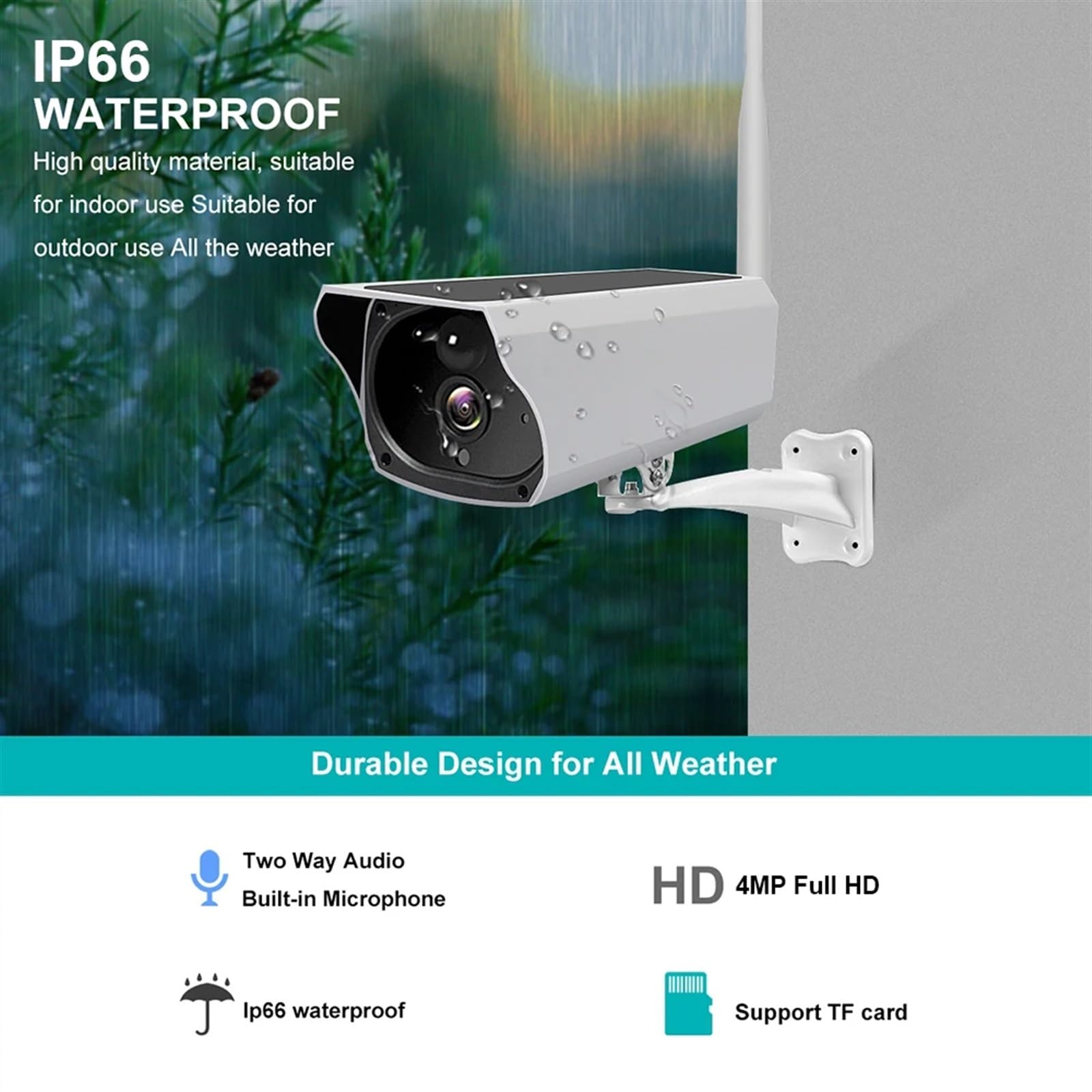 Camera Surveillance, Caméra solaire extérieure étanche PIR alarme de mouvement moniteur de Vision nocturne batterie faible puissance sans fil CCTV Protection de sécurité ,Sécurité, Antivol(2MP Camera)