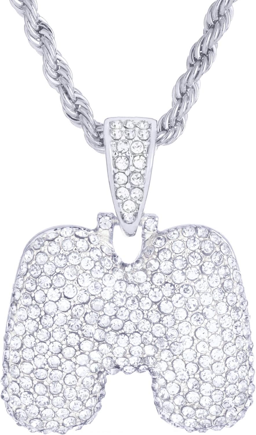 metaltree9820" Chain A - Z Initial Bubble Letter Silver Plated Iced CZ Pendant Necklace