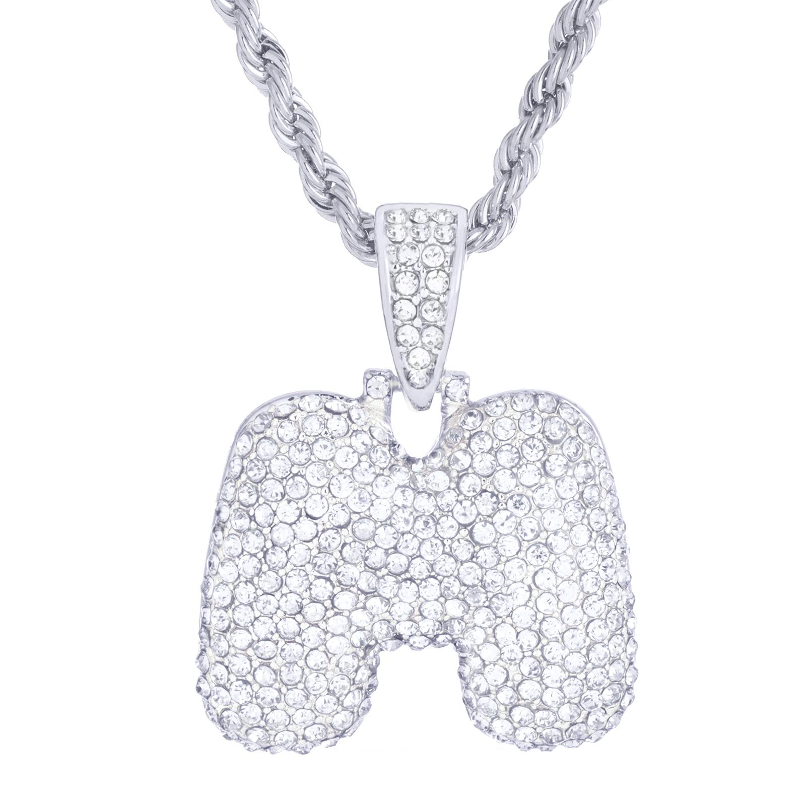 metaltree9820" Chain A - Z Initial Bubble Letter Silver Plated Iced CZ Pendant Necklace