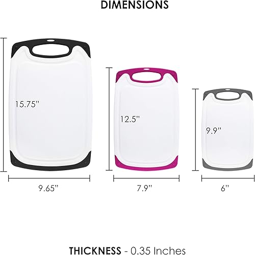 Miniatura 2 de CHEF GRIDS Juego de tablas de cortar de plástico duradero, tabla de cortar de plástico grueso, para carne o queso con pies antideslizantes y asas