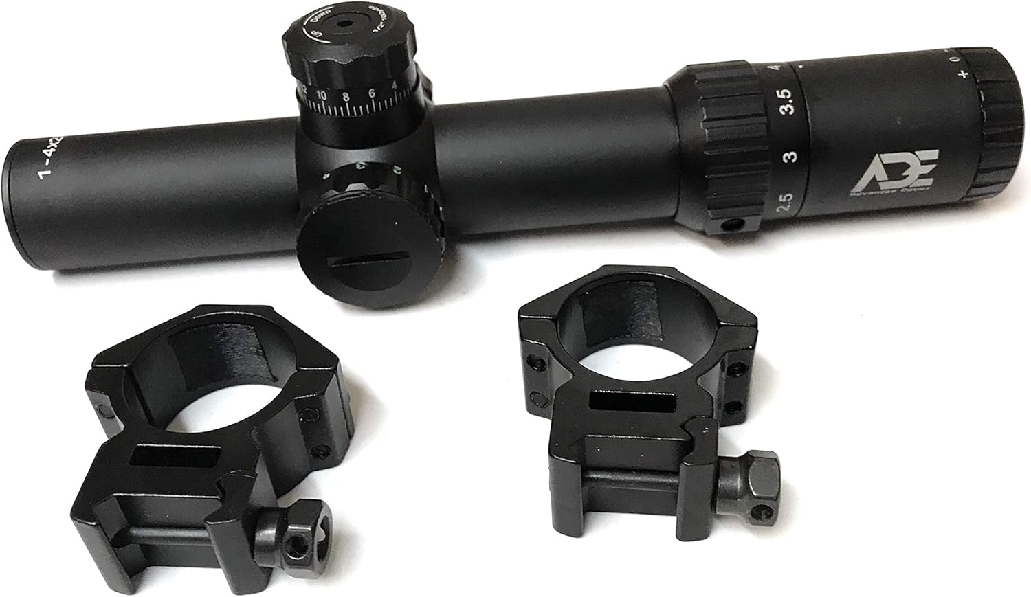 Ade Advanced Optics Second Focal Plane 1-4x24 Riflescope with Illuminated Mil Dot Reticle
