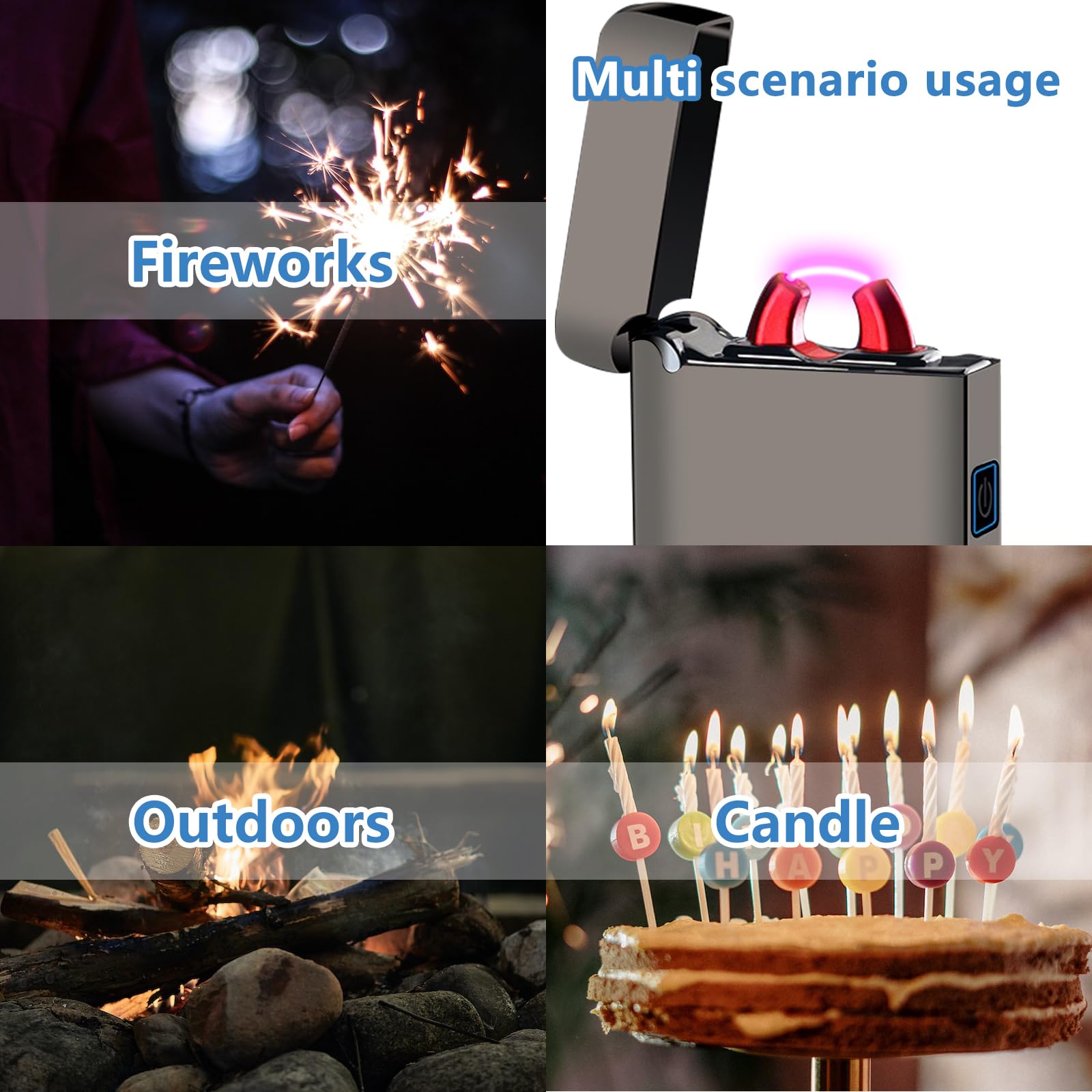 Accendino elettrico accendino elettronico personalizzato con alloggiamento in metallo, indicatore di livello di carica e ricarica USB-C per candele, regalo speciale (nero)