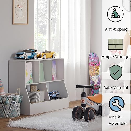 Miniatura 5 de DINZI LVJ Organizador de almacenamiento de juguetes, estantería para niños, armario de almacenamiento de juguetes de madera, estantería para niños