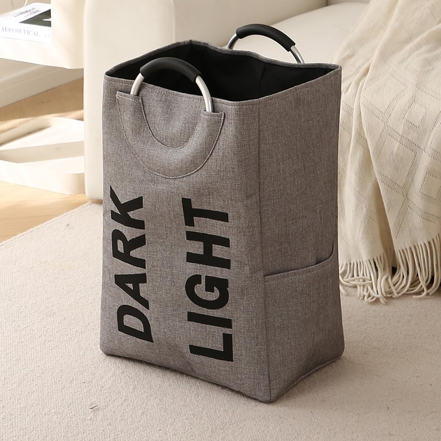 HOKIPO Folding Laundry Bag for Clothes Hamper Basket, Collapsible Storage Basket, Grey - (NEW2-AR-5324)-image-21