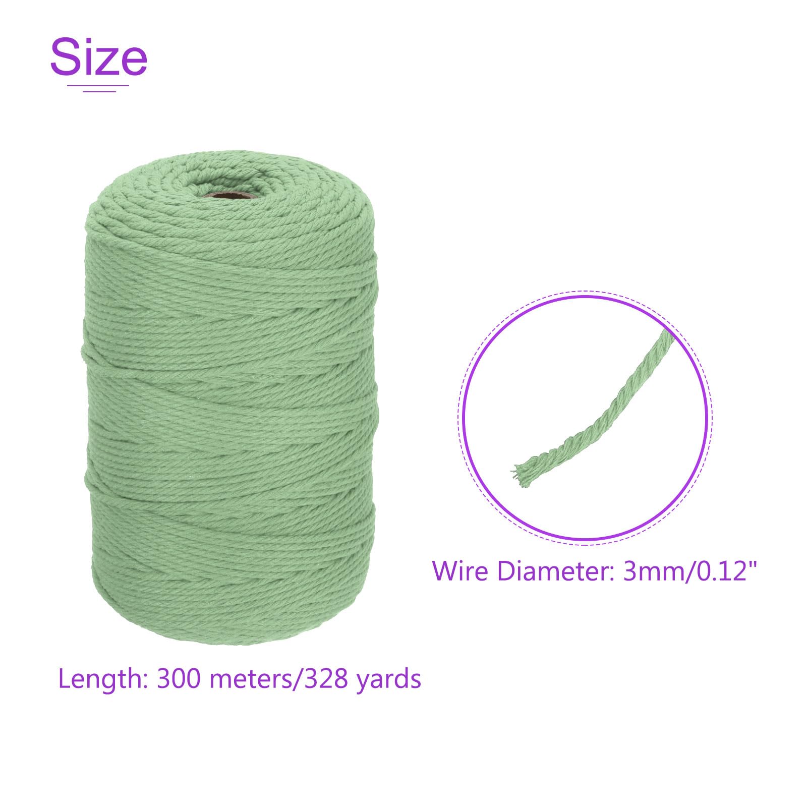 DMiotech 3mm x 300M (328 Yard) Moss Green Natural Cotton Macrame Rope - Image 4
