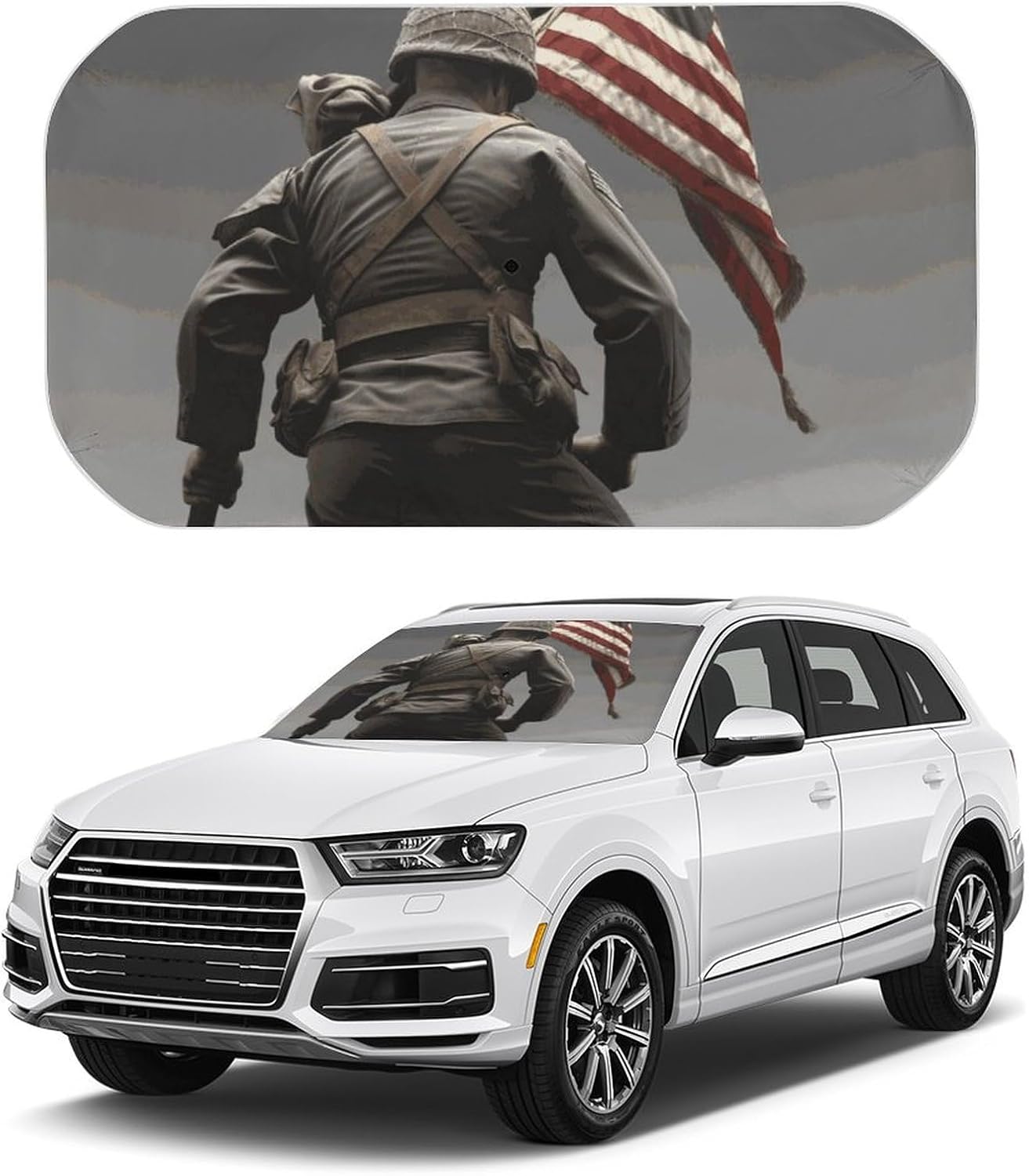 Car Windshield Sun Shade Umbrella United States Marine Car Sun Shade for Windshield PG Fabric Sun Protection for Cars, SUVs, Trucks - Compact Design & Heat Resistant Auto Sunshade
