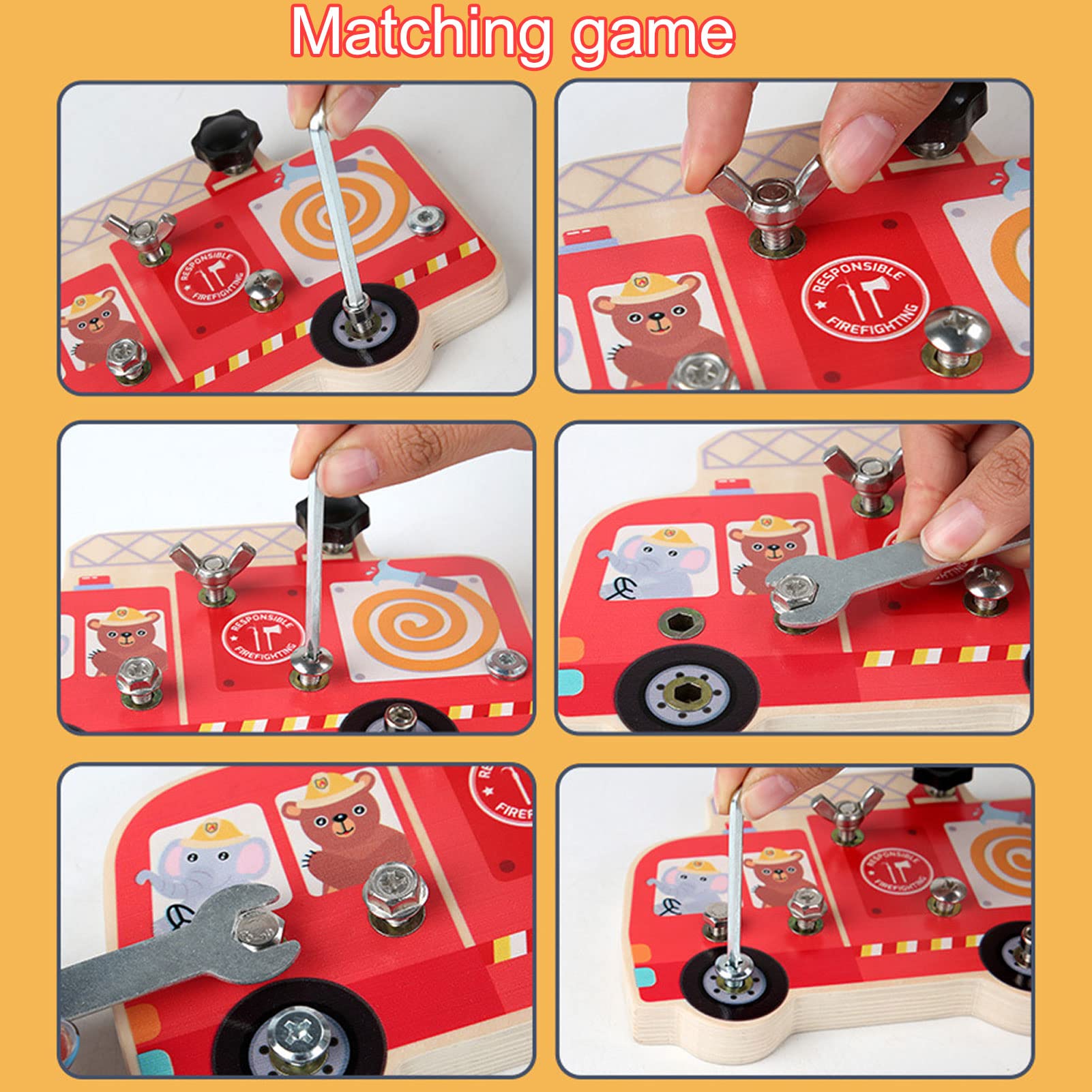 Atoylink Giochi Montessori In Legno - Tavola Per Cacciavite Camion Dei Pompieri, Con Attrezzi In Metallo, Per Bambini 3-6 Anni, Abilità Motorie