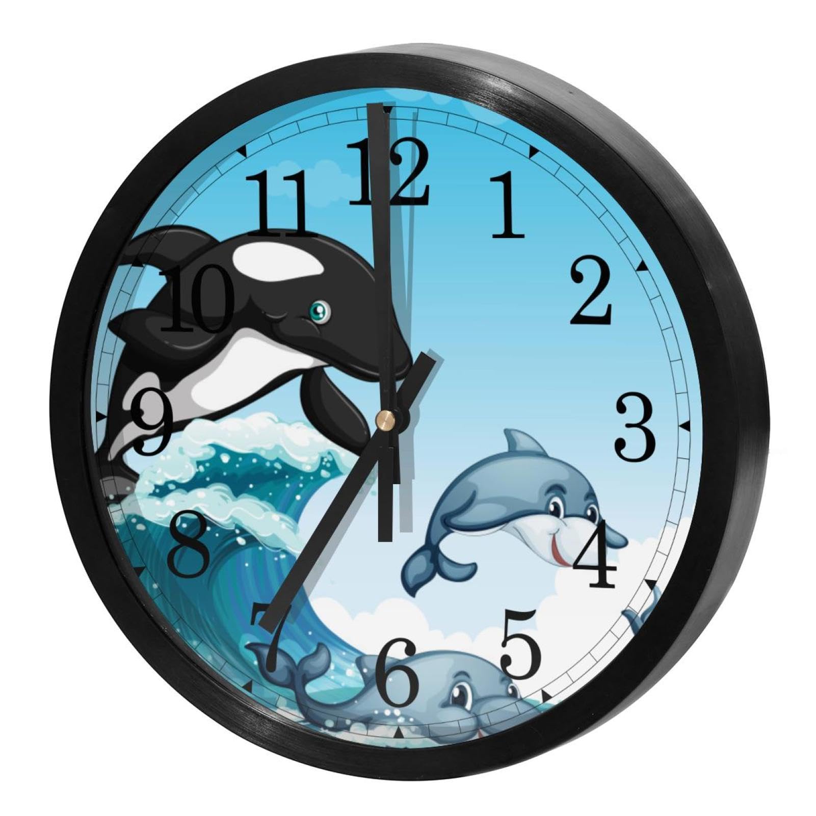 Horloge murale ronde dauphins de l'océan pour décorer la cuisine et la salle de classe avec style