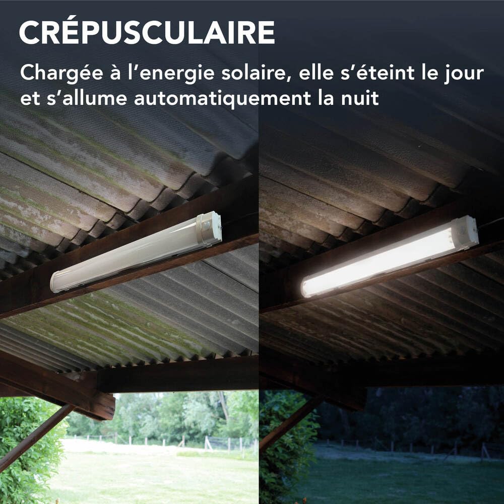 TIBELEC Réglette solaire LED avec détecteur infrarouge 5W / 850LM - IP65 - Batterie haute capacité remplaçable
