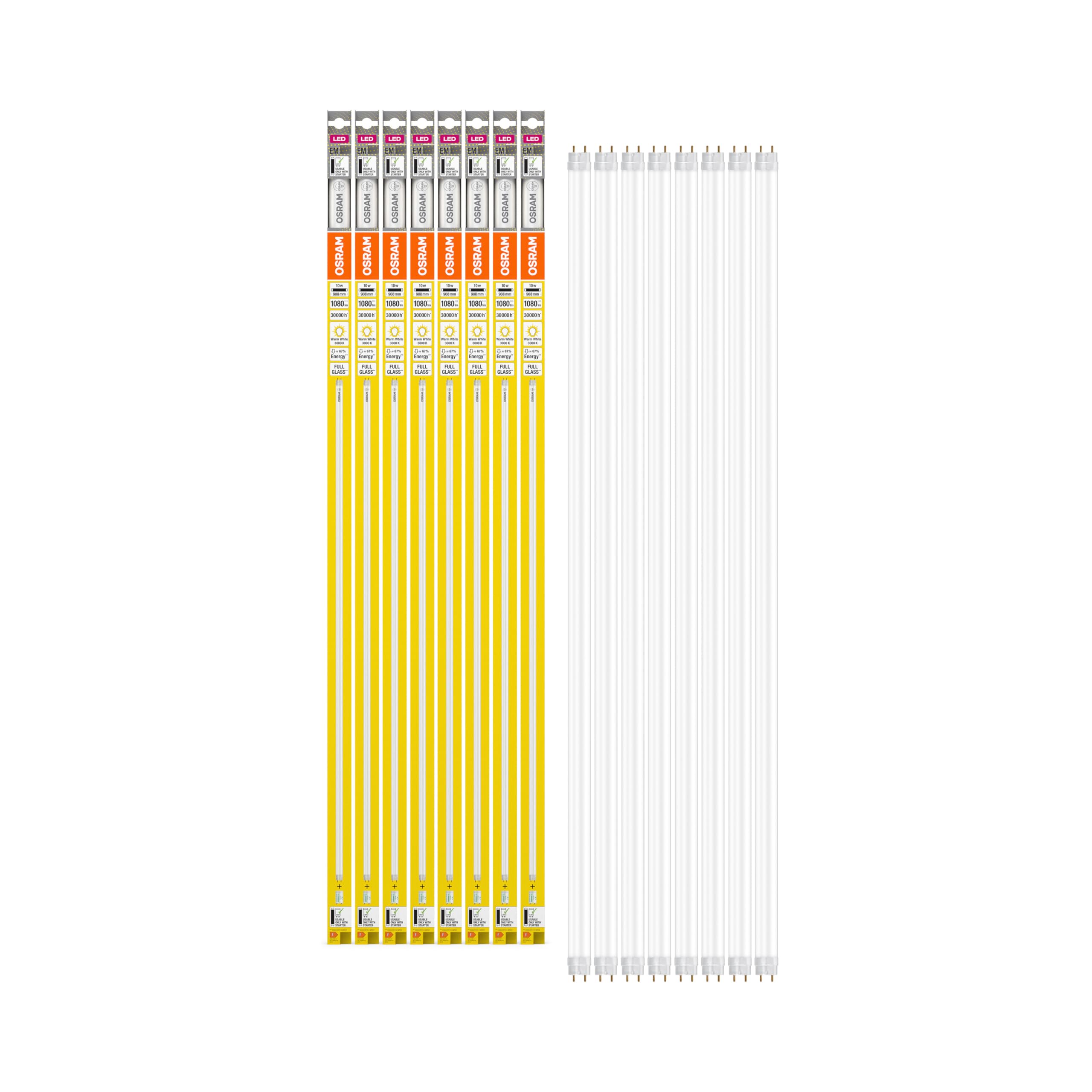 OSRAM LED TUBE T8 30 EM 900 mm, tubo LED lineal, 10W, 1080lm, 3000K, luz blanca cálida, reemplazo LED para tubos fluorescentes T8 con casquillo G13, larga vida, optimo consumo de energía