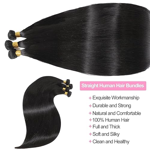 Miniatura 2 de 12A cabello humano brasileño lacio, 3 paquetes de cabello humano brasileño Remy 36 38 40 pulgadas