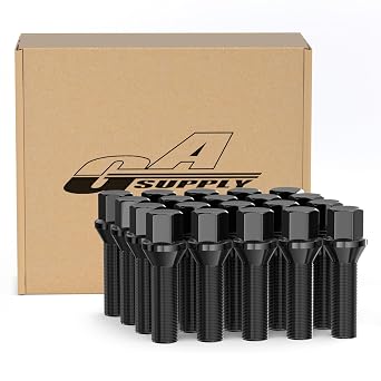 GAsupply 12x1.5 Lug Bolts 40mm Shank, 17mm Hex Conical Seat Black. 20pcs | Fit for E82 E88 E91 E92 E93 E36 E30 E90 E28 E34 E23, M12x1.5 Extended Wheel Bolts/Studs for 15mm Aftermarket Spacer