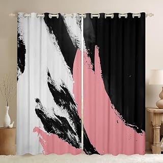Feelyou Pink Abstract Blackout Curtains Modern Minimalist Darkening Drapes for Bedroom Living Room Decor Geometrics Thermal Insulated Shades Luxury Window Treatments, 2 Panels 38 x 45 Inch